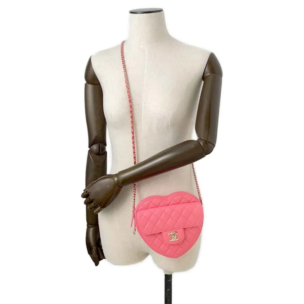 CHANEL Heart Shape ChainShoulder Bag Pink AS3191 Lambskin