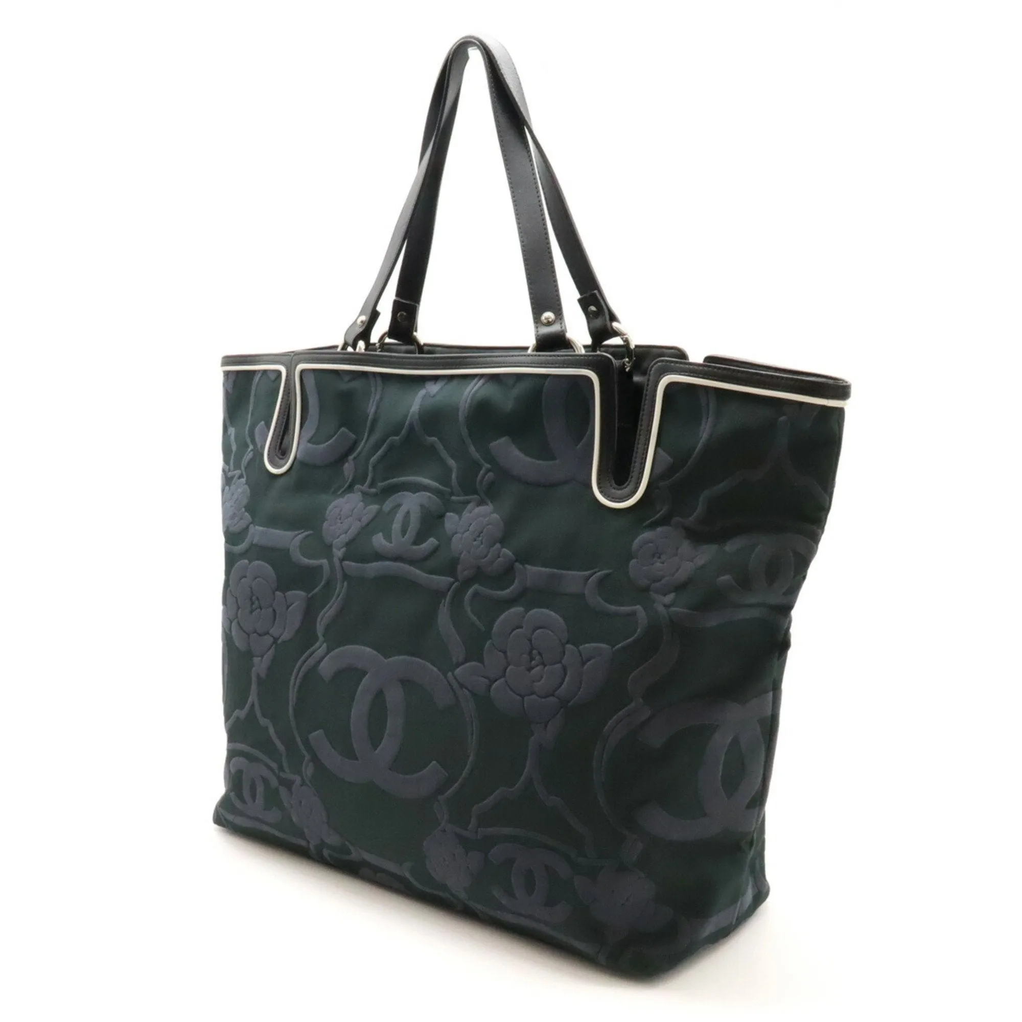 Chanel Navy Canvas Leather Shoulder Bag Tote Bag (Pre-Owned)