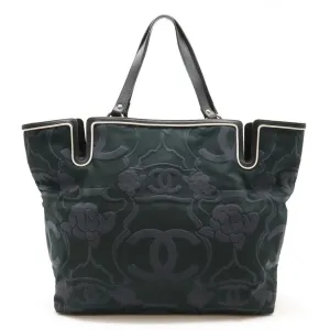 Chanel Navy Canvas Leather Shoulder Bag Tote Bag (Pre-Owned)