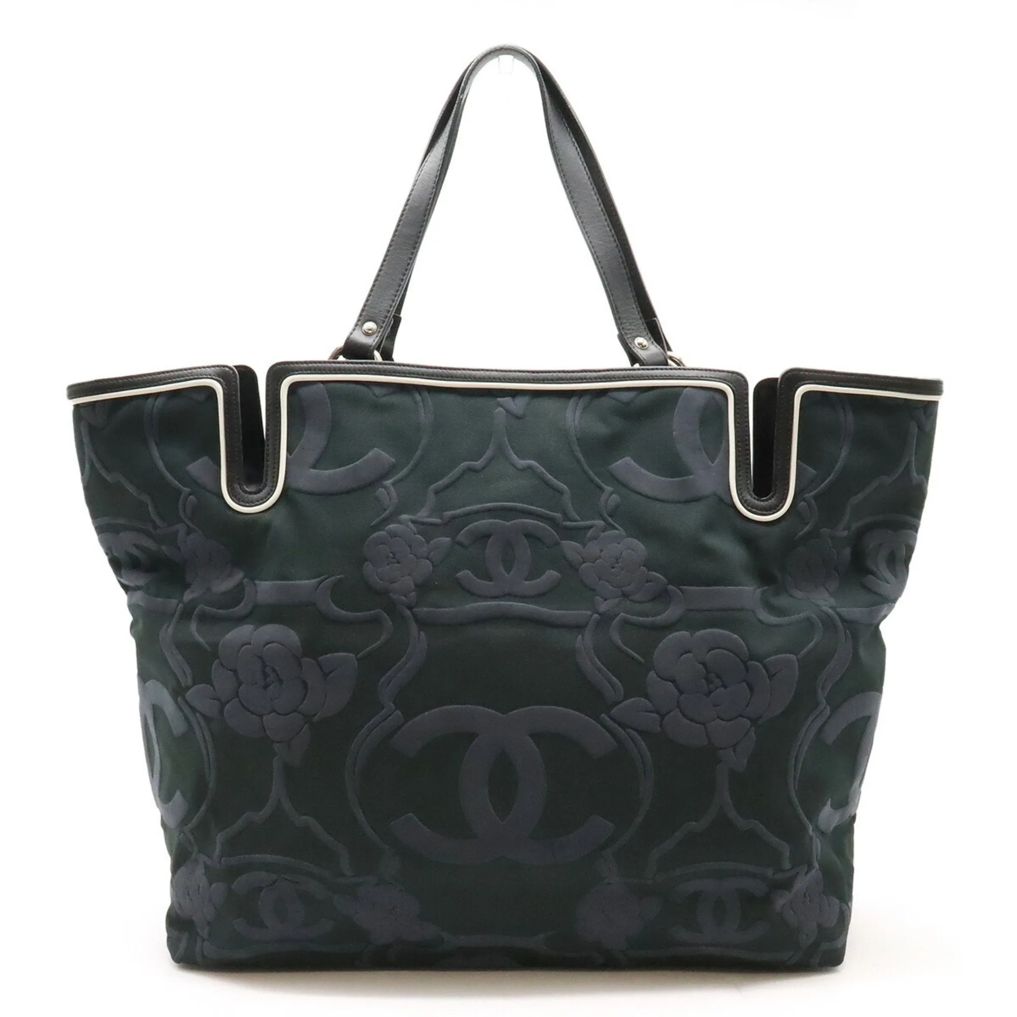 Chanel Navy Canvas Leather Shoulder Bag Tote Bag (Pre-Owned)