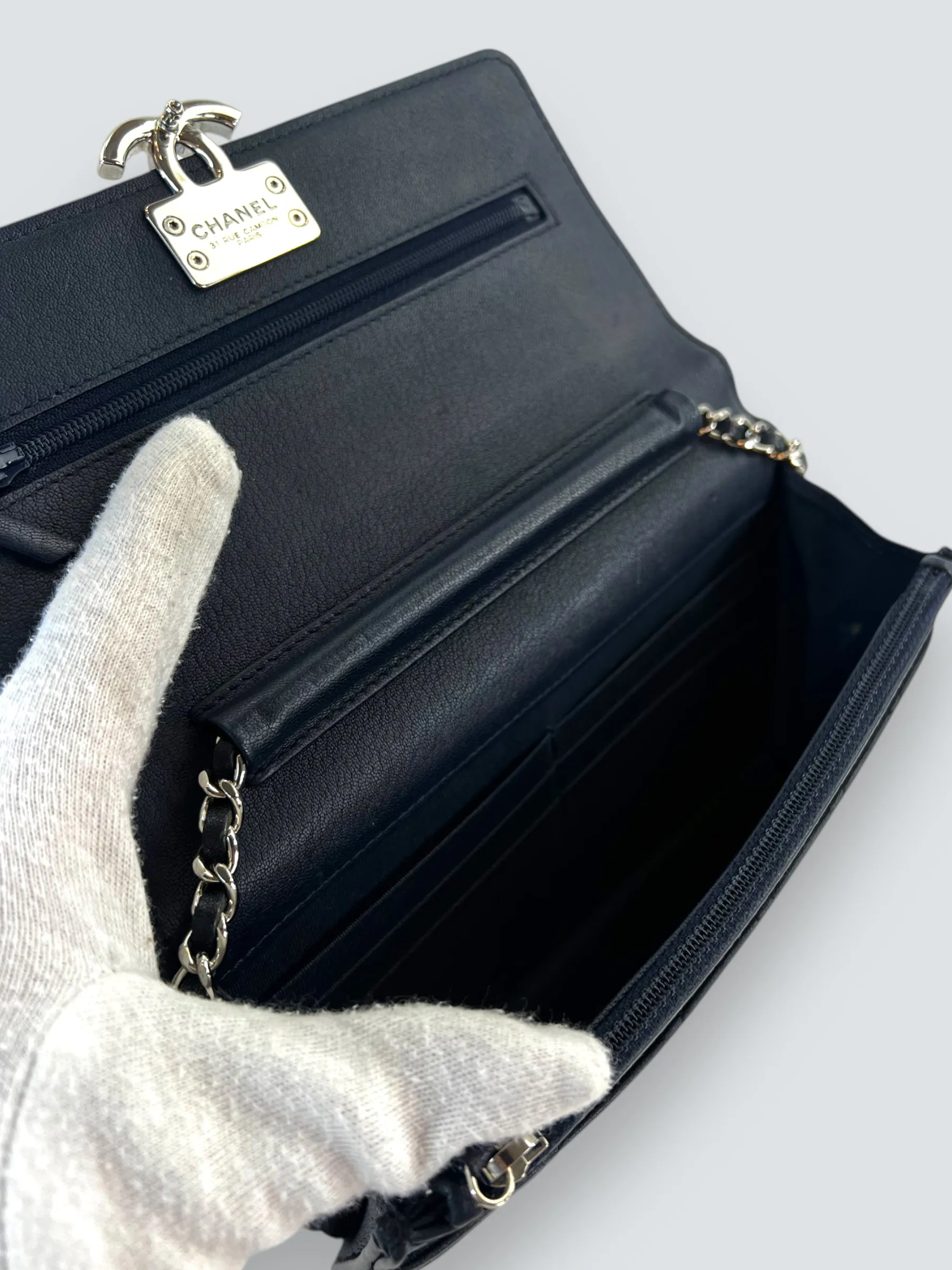 Chanel Navy Lambskin Leather Wallet on Chain (WOC)