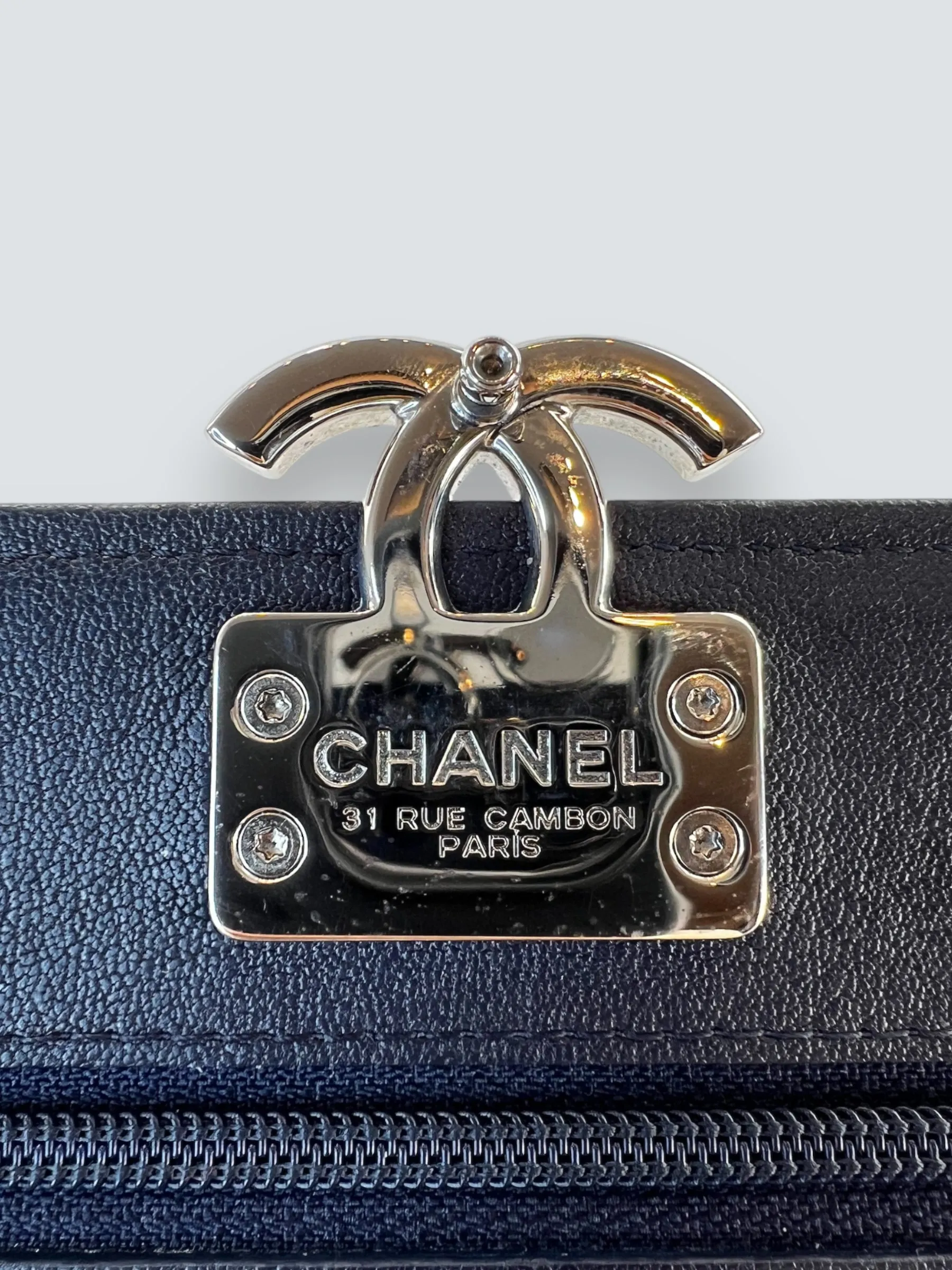 Chanel Navy Lambskin Leather Wallet on Chain (WOC)