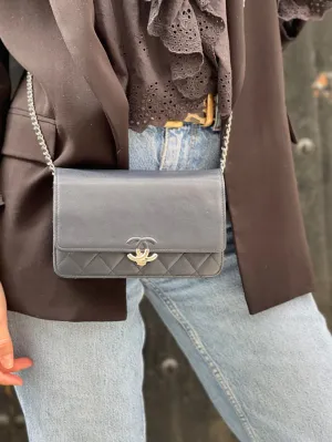 Chanel Navy Lambskin Leather Wallet on Chain (WOC)