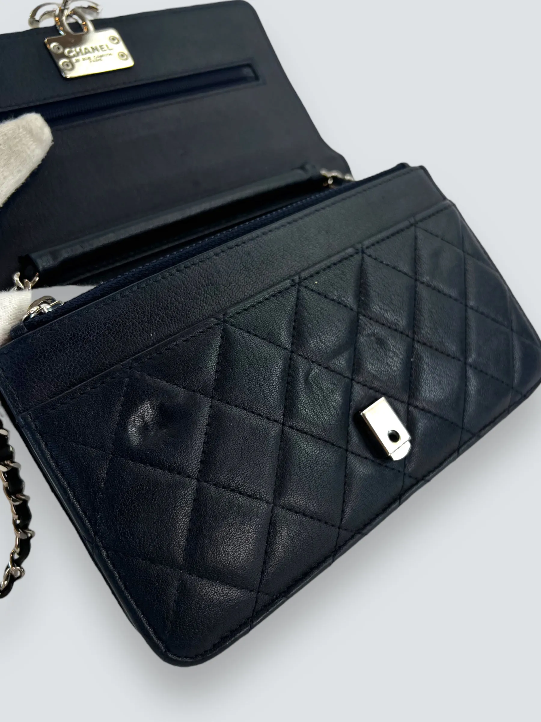Chanel Navy Lambskin Leather Wallet on Chain (WOC)
