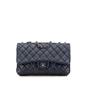 Chanel Navy Leather Handbag Shoulder Bag (Pre-Owned)