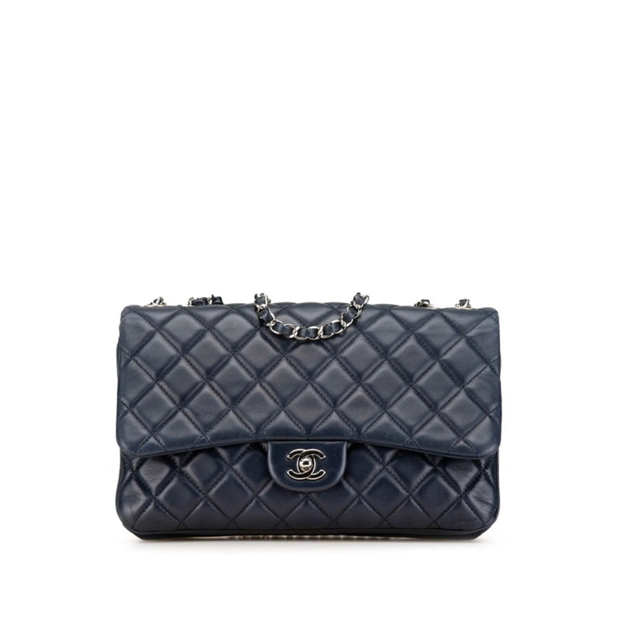 Chanel Navy Leather Handbag Shoulder Bag (Pre-Owned)