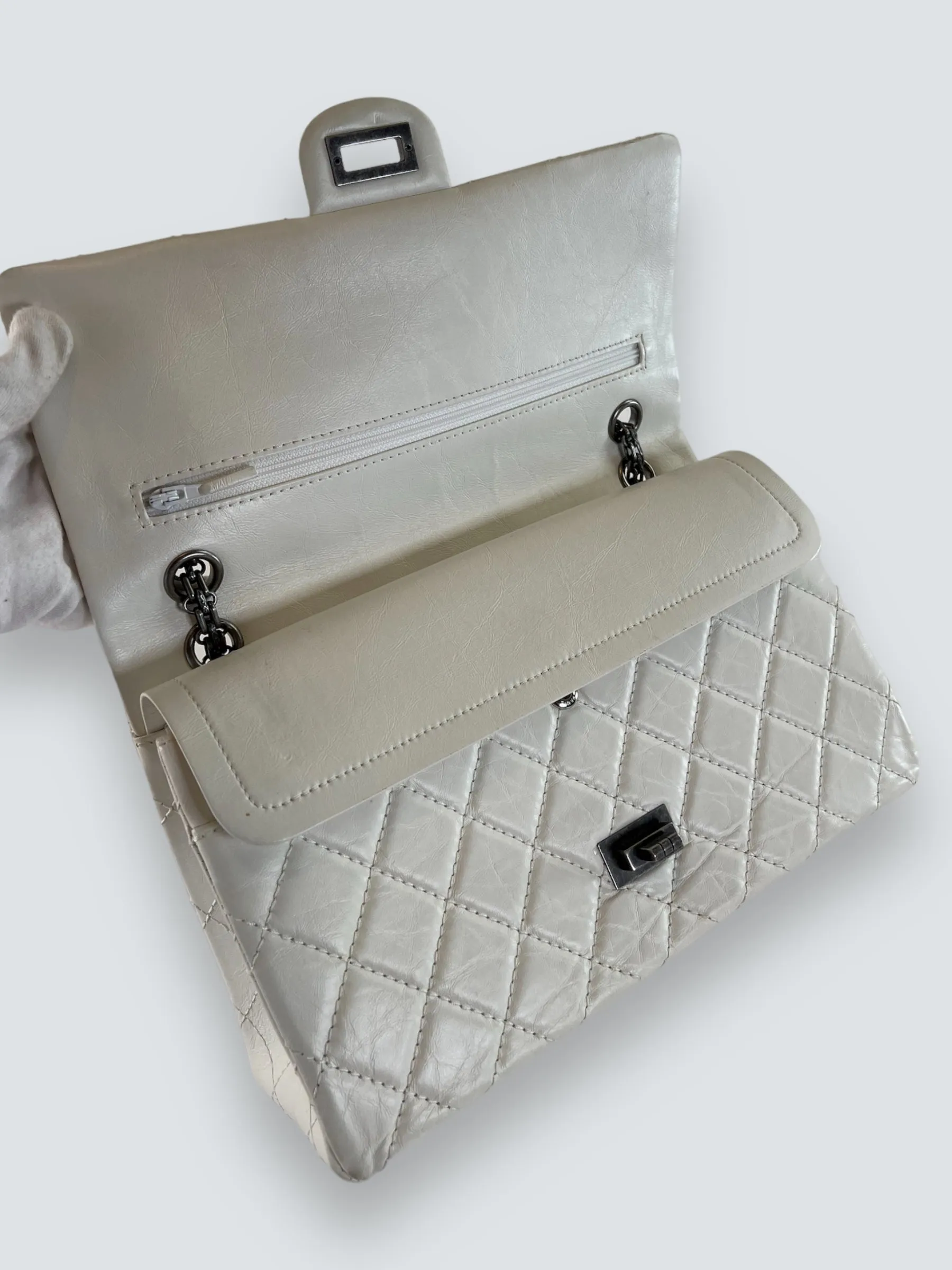 Chanel Quilted White 2.55 Handbag