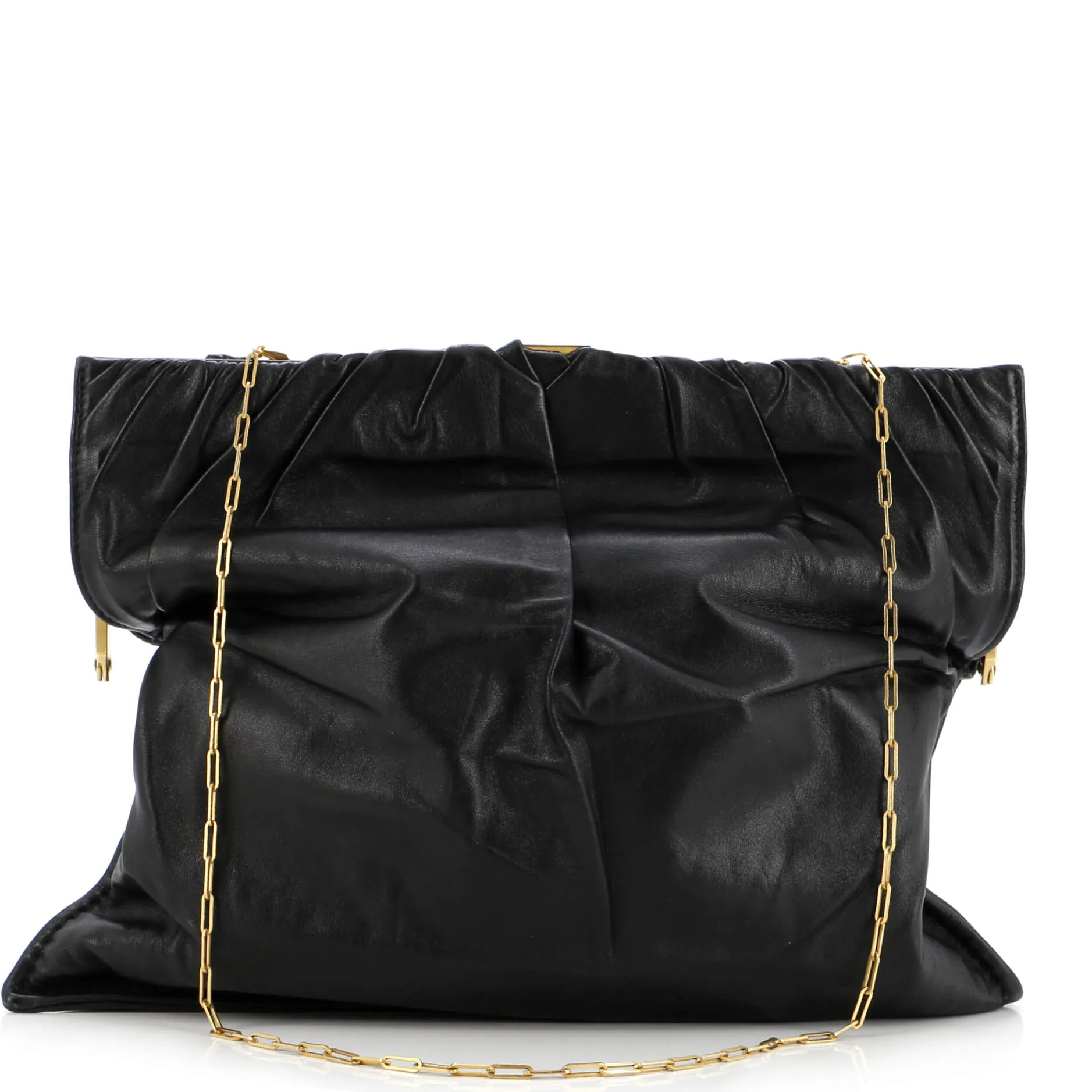 Clasp Ruched Flap Bag Leather Medium