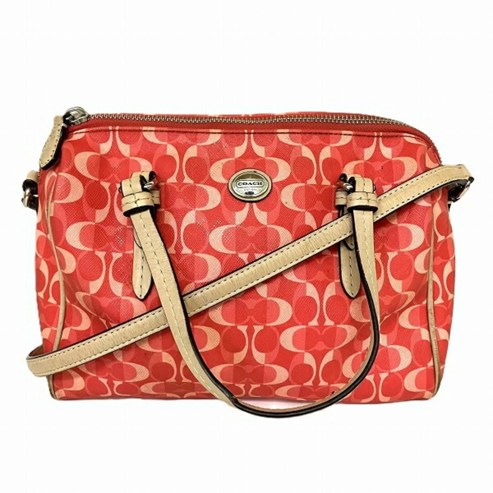 Coach Signature  pink Pvc Boston Bag Handbag Shoulder Bag (Pre-Owned)