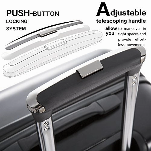 Coolife Luggage Expandable(only 28") Suitcase PC ABS Spinner Built-In TSA lock 20in 24in 28in Carry on (Charcoal, M(24in).)