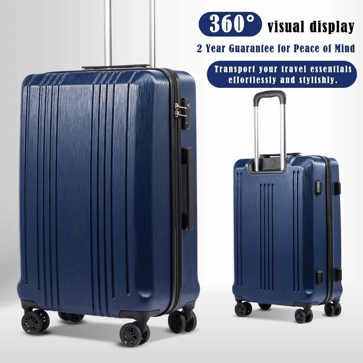 Coolife Luggage Expandable Suitcase PC ABS with TSA Lock Spinner 20in 24in 28in (navy, S(20in_carry on))