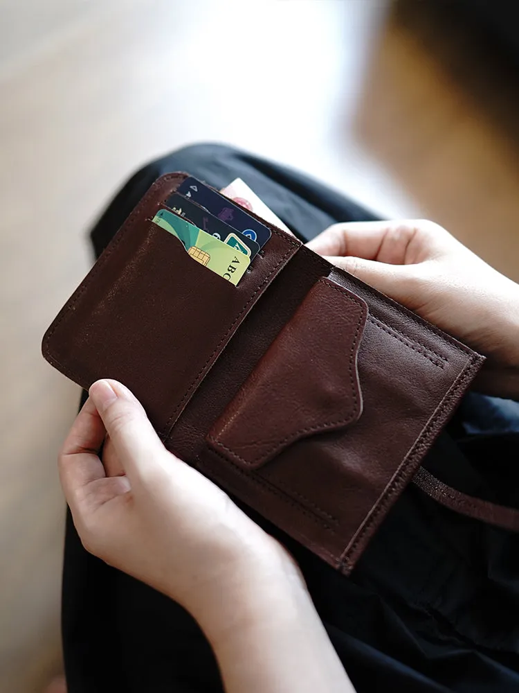 Cute Black Leather Womens Slim Small Wallet Classic Billfold Wallet With Buckle For Women