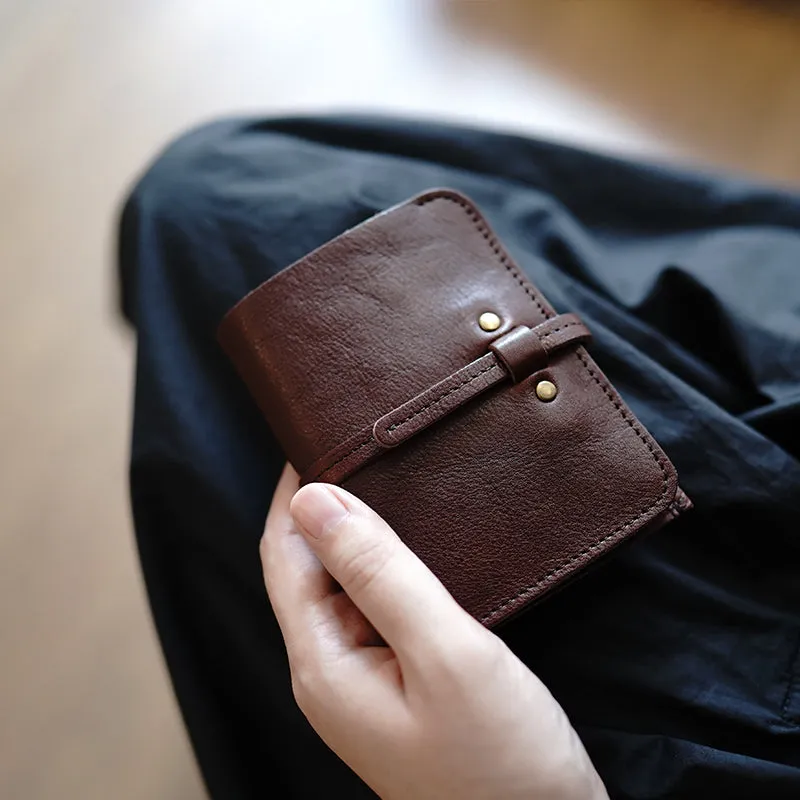 Cute Black Leather Womens Slim Small Wallet Classic Billfold Wallet With Buckle For Women