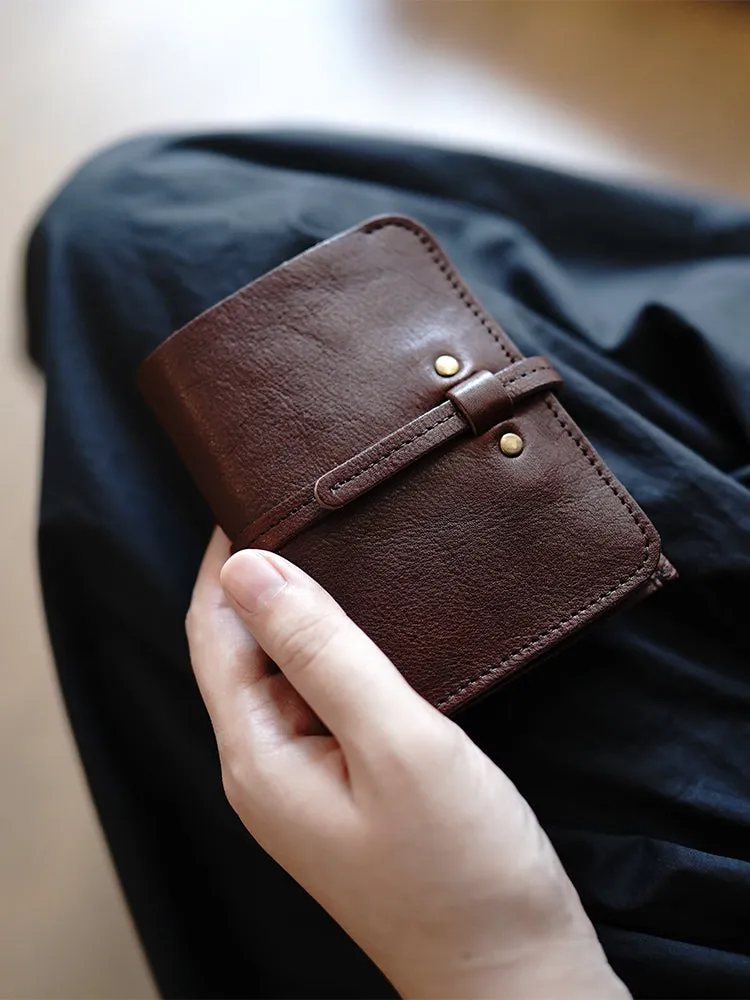 Cute Black Leather Womens Slim Small Wallet Classic Billfold Wallet With Buckle For Women