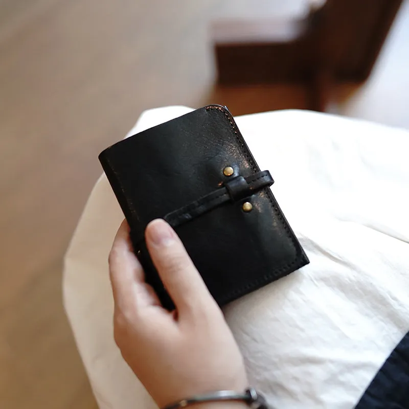 Cute Black Leather Womens Slim Small Wallet Classic Billfold Wallet With Buckle For Women