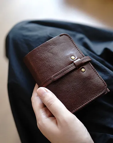 Cute Black Leather Womens Slim Small Wallet Classic Billfold Wallet With Buckle For Women