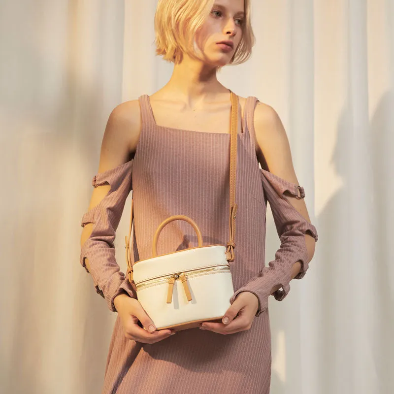 Cute Leather White Womens Mini Box Purse Handbag Barrel Shoulder Bag for Women