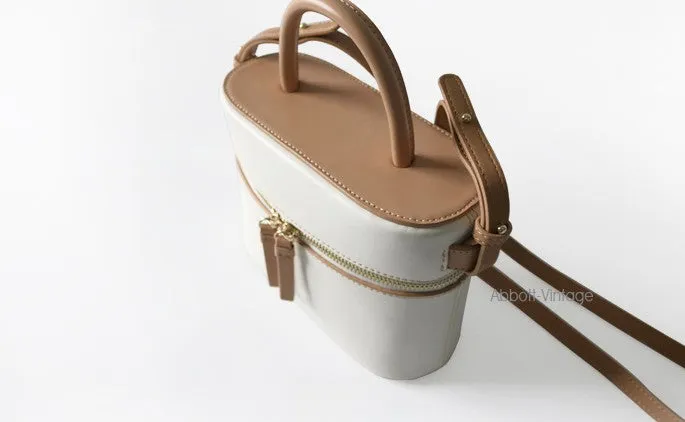 Cute Leather White Womens Mini Box Purse Handbag Barrel Shoulder Bag for Women