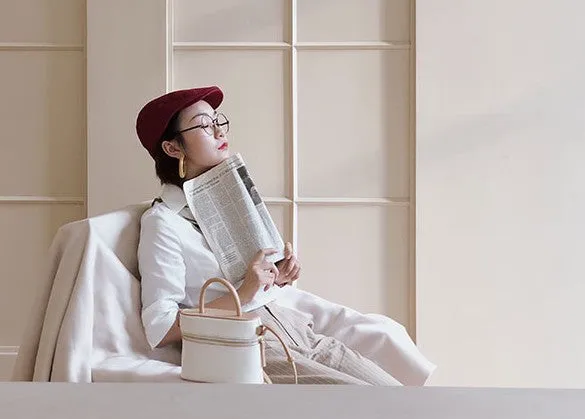 Cute Leather White Womens Mini Box Purse Handbag Barrel Shoulder Bag for Women