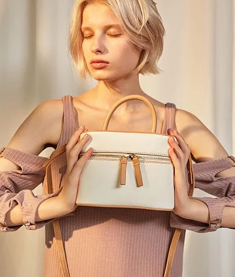 Cute Leather White Womens Mini Box Purse Handbag Barrel Shoulder Bag for Women