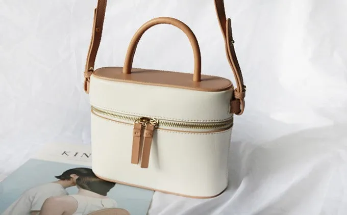 Cute Leather White Womens Mini Box Purse Handbag Barrel Shoulder Bag for Women