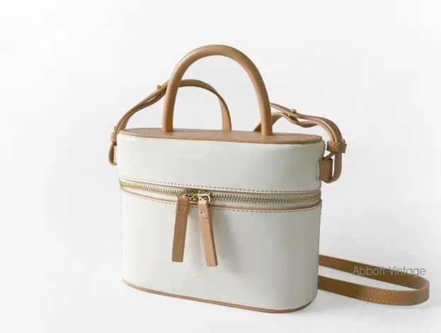 Cute Leather White Womens Mini Box Purse Handbag Barrel Shoulder Bag for Women