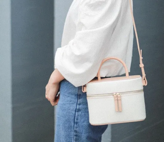Cute Leather White Womens Mini Box Purse Handbag Barrel Shoulder Bag for Women
