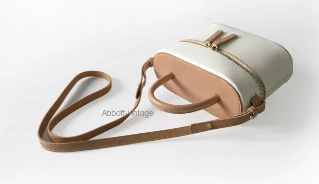 Cute Leather White Womens Mini Box Purse Handbag Barrel Shoulder Bag for Women