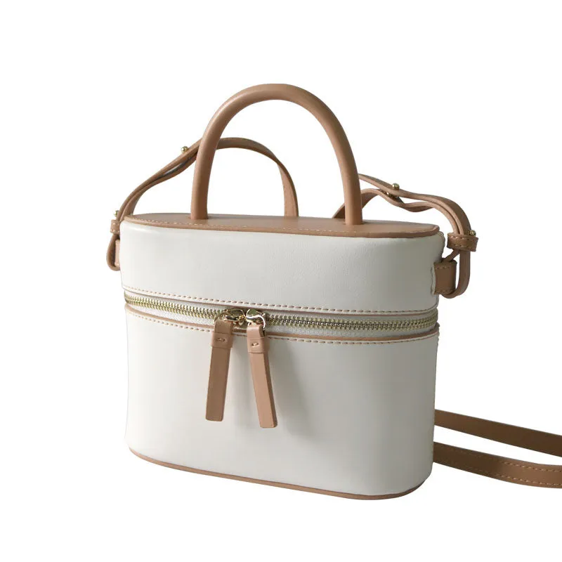 Cute Leather White Womens Mini Box Purse Handbag Barrel Shoulder Bag for Women