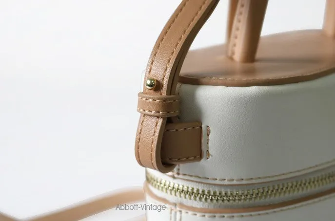 Cute Leather White Womens Mini Box Purse Handbag Barrel Shoulder Bag for Women