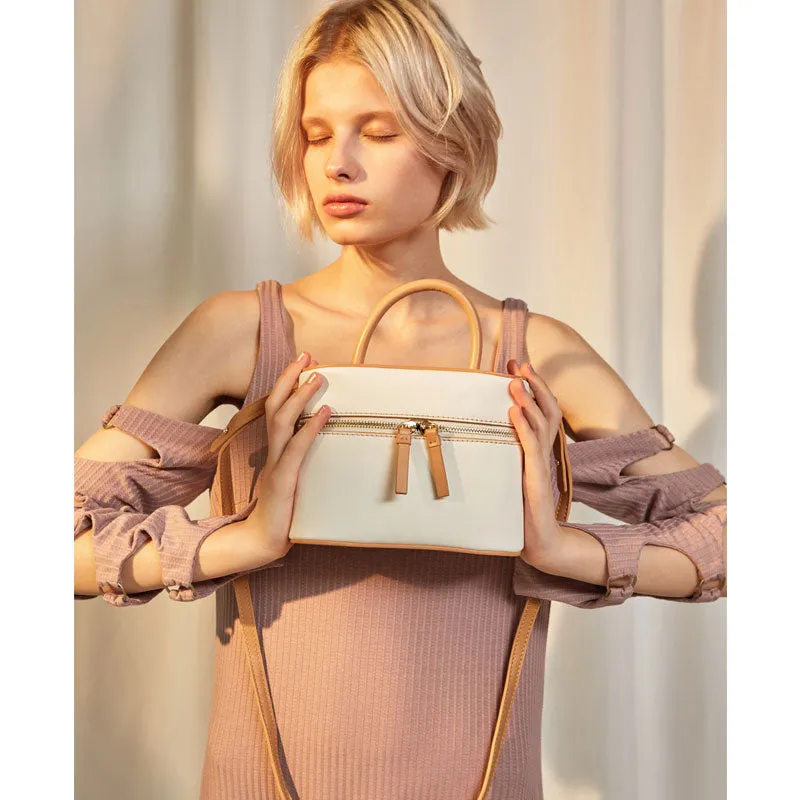 Cute Leather White Womens Mini Box Purse Handbag Barrel Shoulder Bag for Women