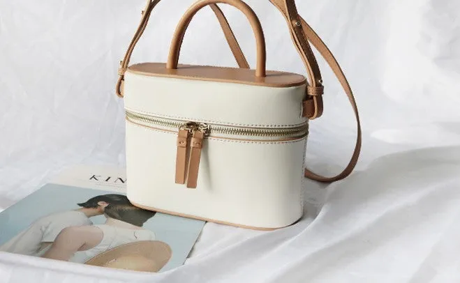 Cute Leather White Womens Mini Box Purse Handbag Barrel Shoulder Bag for Women