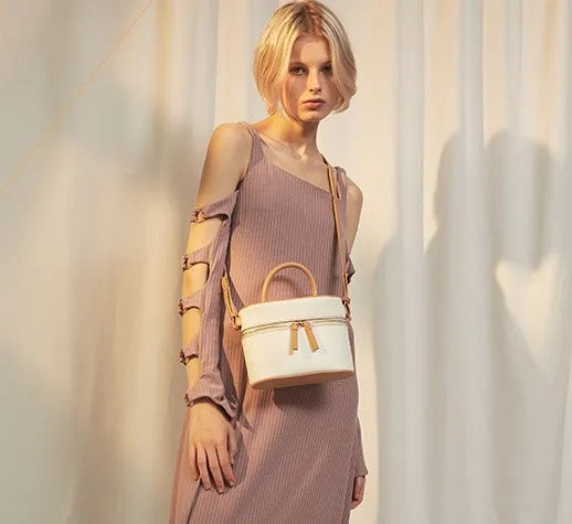 Cute Leather White Womens Mini Box Purse Handbag Barrel Shoulder Bag for Women