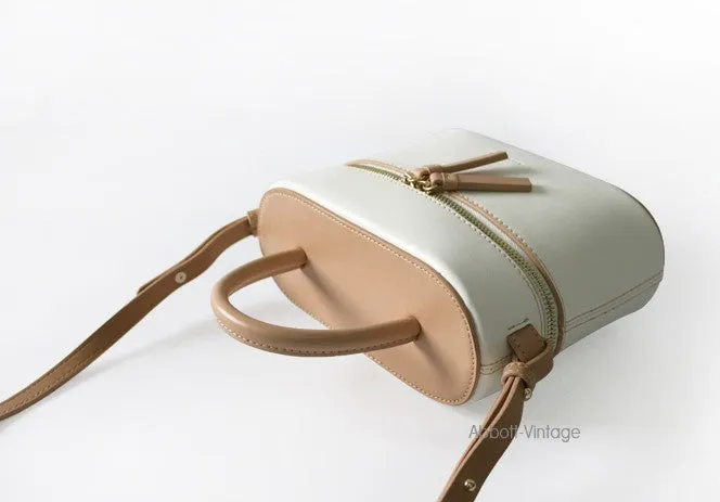 Cute Leather White Womens Mini Box Purse Handbag Barrel Shoulder Bag for Women