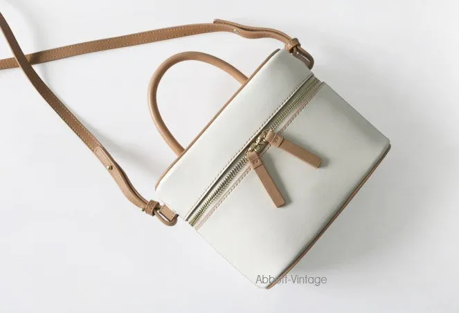 Cute Leather White Womens Mini Box Purse Handbag Barrel Shoulder Bag for Women