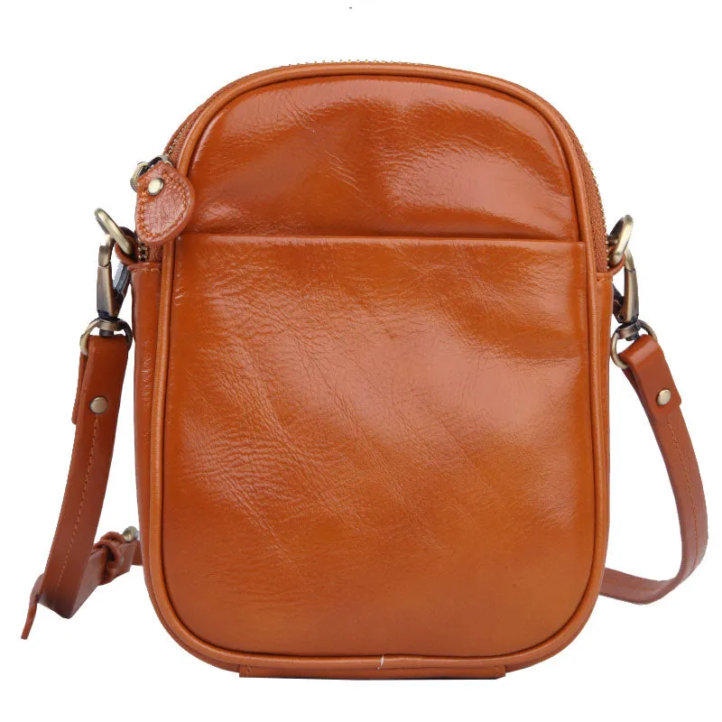 Cute Leather Womens Small Cell Phone Crossbody Bag Purse Double Zipper Shoulder Bag for Women