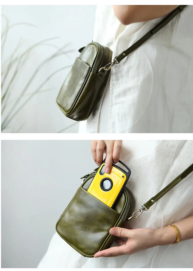 Cute Leather Womens Small Cell Phone Crossbody Bag Purse Double Zipper Shoulder Bag for Women