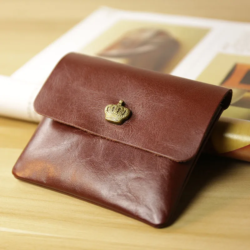 Cute Women Brown Leather Mini Coin Wallet Crown Change Wallet For Women