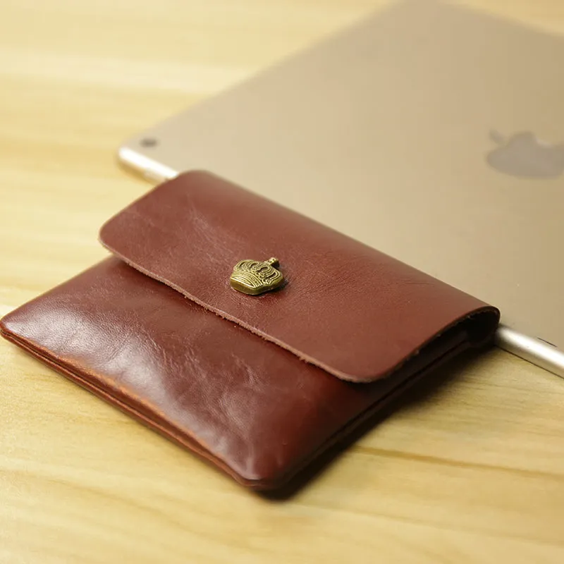 Cute Women Brown Leather Mini Coin Wallet Crown Change Wallet For Women