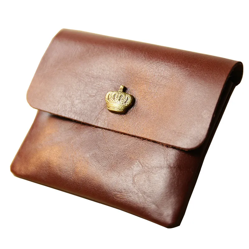 Cute Women Brown Leather Mini Coin Wallet Crown Change Wallet For Women