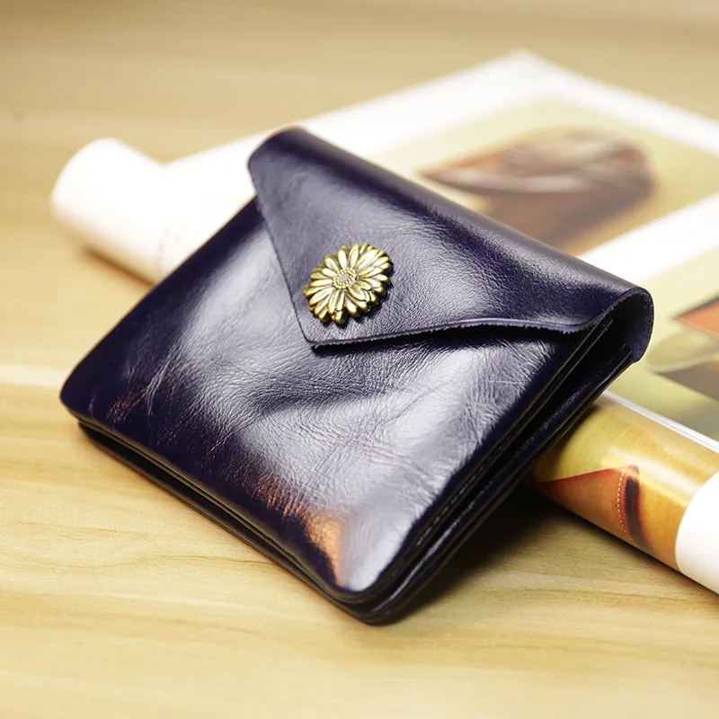 Cute Women Sunflower Black Leather Mini Billfold Wallet Coin Wallets Slim Change Wallets For Women