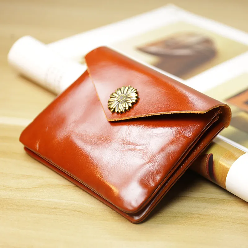 Cute Women Sunflower Black Leather Mini Billfold Wallet Coin Wallets Slim Change Wallets For Women