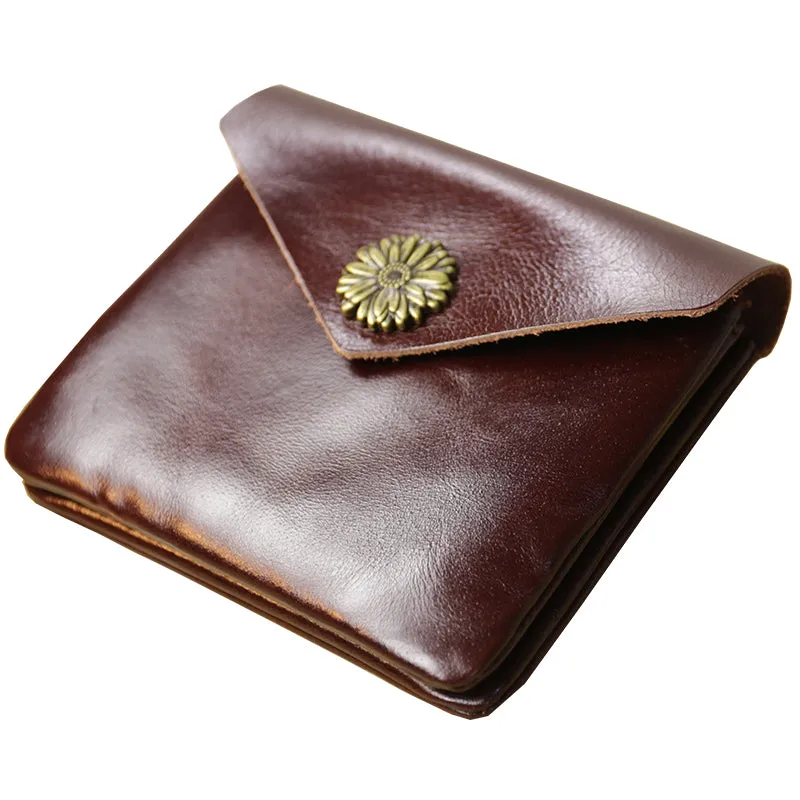 Cute Women Sunflower Black Leather Mini Billfold Wallet Coin Wallets Slim Change Wallets For Women