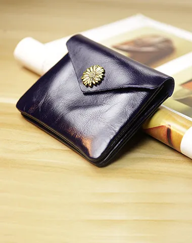 Cute Women Sunflower Black Leather Mini Billfold Wallet Coin Wallets Slim Change Wallets For Women
