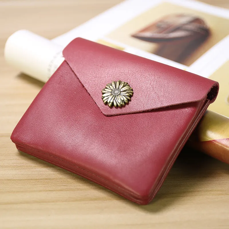 Cute Women Sunflower Navy Leather Mini Billfold Wallet Coin Wallets Slim Change Wallets For Women