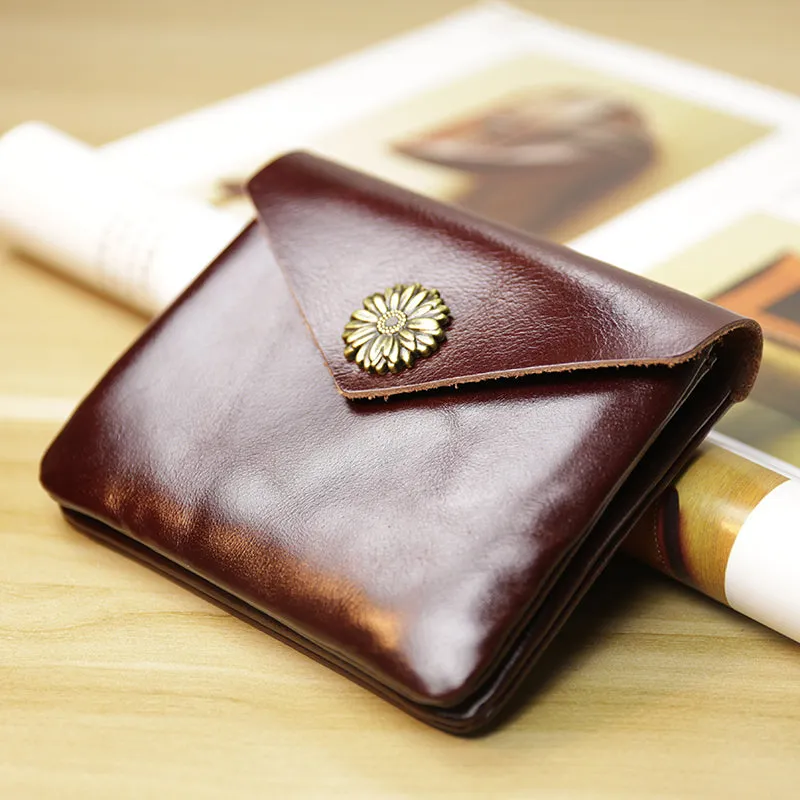 Cute Women Sunflower Navy Leather Mini Billfold Wallet Coin Wallets Slim Change Wallets For Women