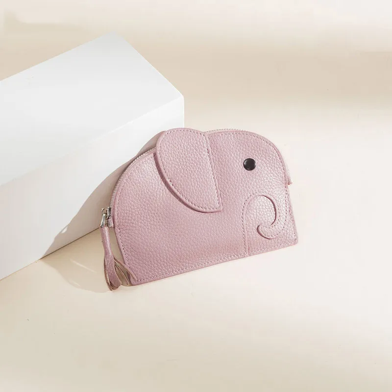 Cutest Women Leather Elephant Small Zipper Wallet Keychain with Wallet Change Wallet For Women