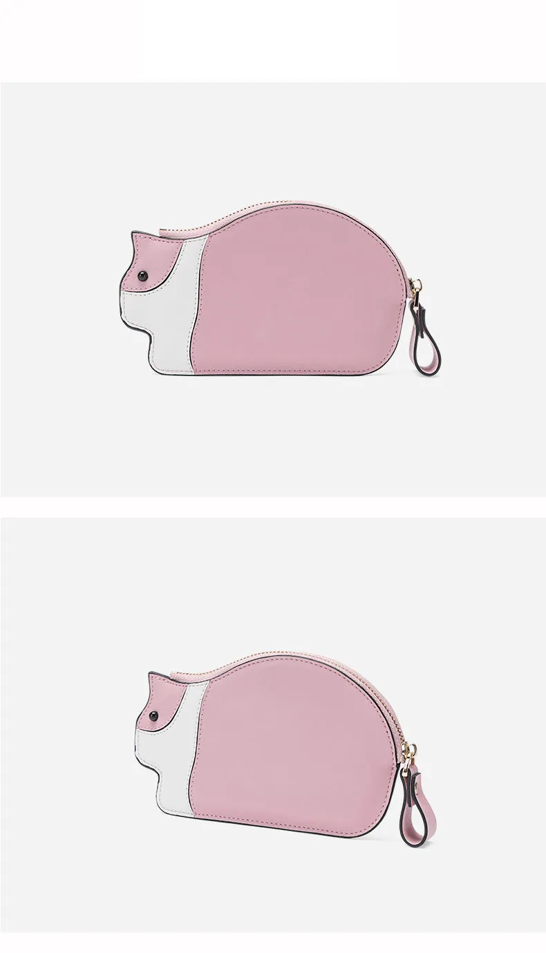 Cutest Women Pink Leather Cat Small Zipper Wallet Slim Card Wallet Change Wallet For Women