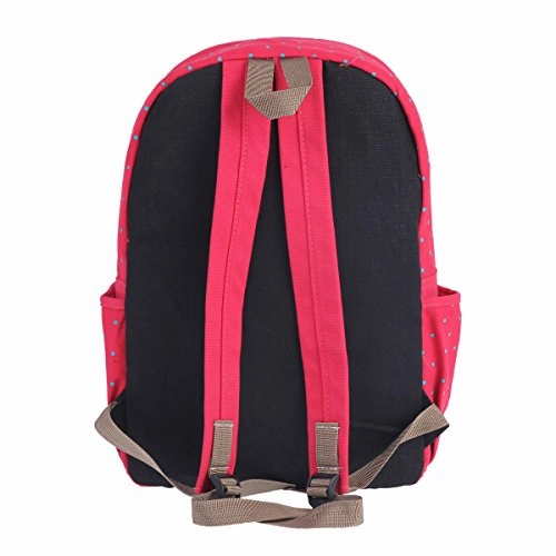 Damara Students Bowknot Aornt Canvas Polka Dot Zipper School Bag,Red
