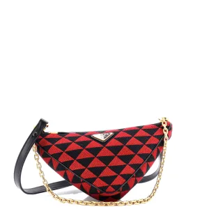 Double Symbole Triangle Bag Leather and Jacquard Mini